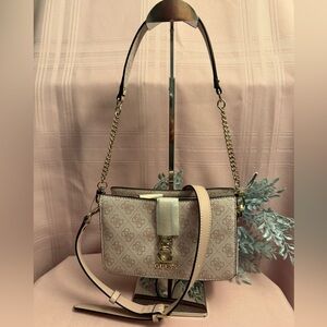 NWT Guess Light Beige Crossbody Bag with Gold Accents